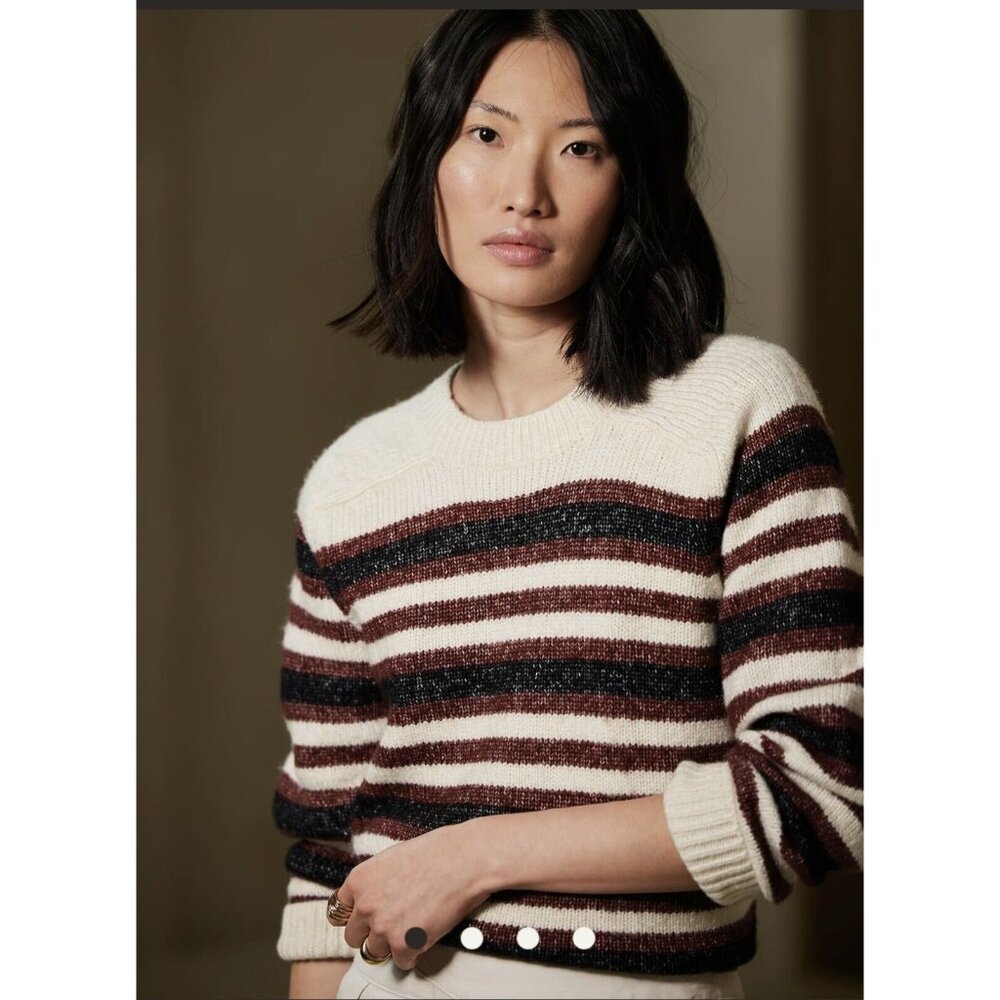 NWT Banana Republic Women sweater  XL stripped crew ribbed neck New - Picture 3 of 13